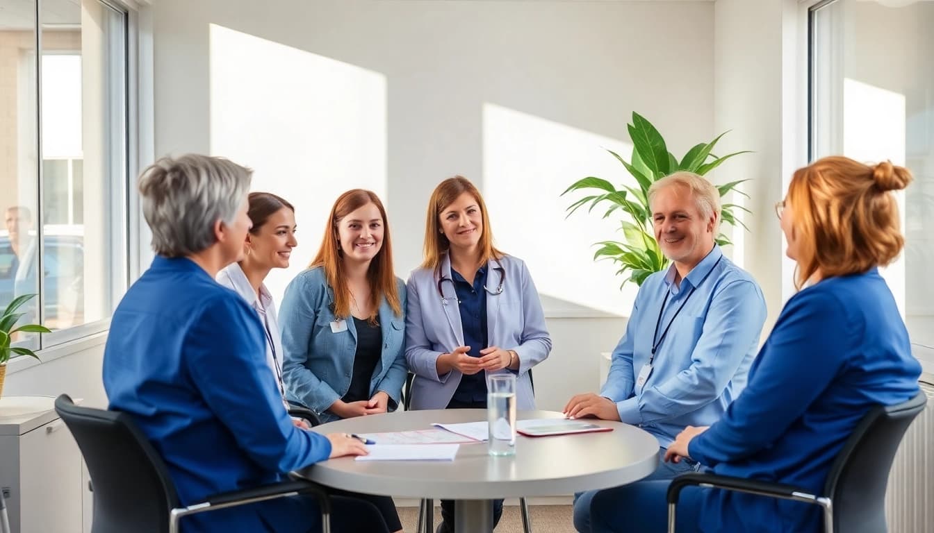 Professionelles Team beim Planen von werbung pflegedienst für ambulante Pflegeleistungen.