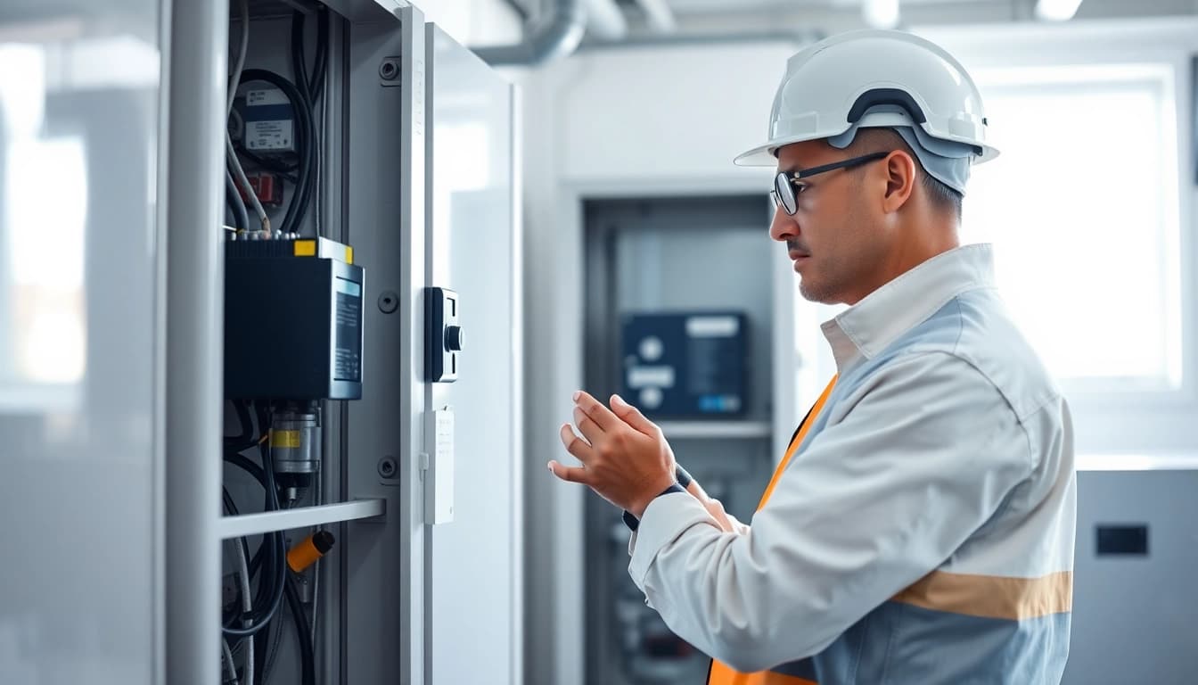 Technician conducting a DGUV V3 Prüfung, ensuring electrical safety and compliance with professional standards.