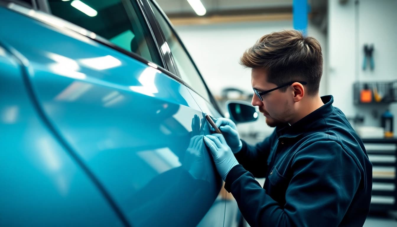 Dellendoktor München: Fachmännische Dellenentfernung an Fahrzeugen in einem modernen Werkstattumfeld.