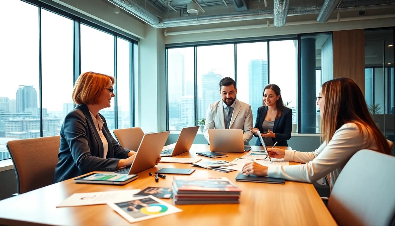 Collaborative environment of a werbeagentur pflege team discussing marketing strategies.