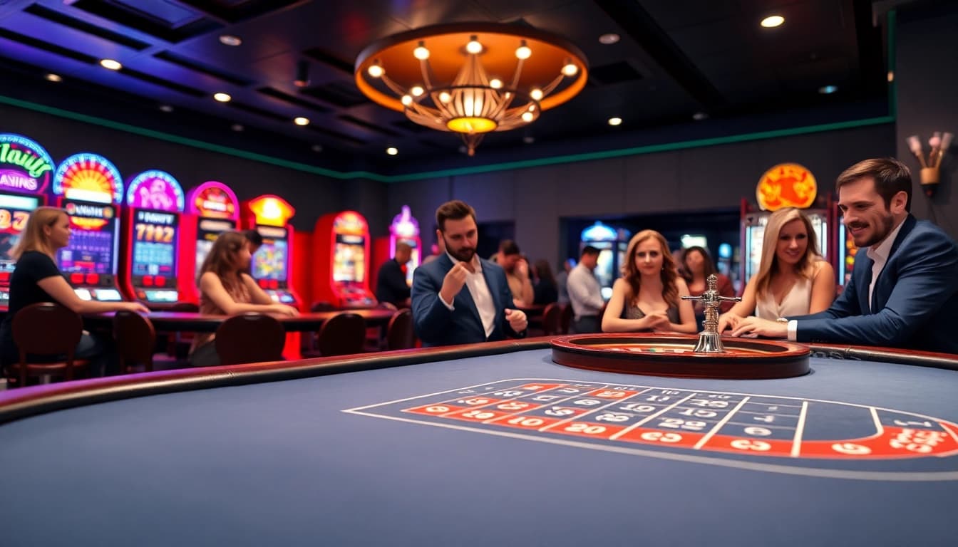 Spiele im online casino Österreich in einer lebendigen Atmosphäre mit Spielern.