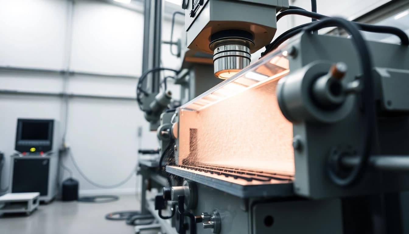 Schneller Spritzguss Kleinserie Prozess in einer modernen Fabrik mit klaren Maschinen und hochwertigen Kunststoffteilen.