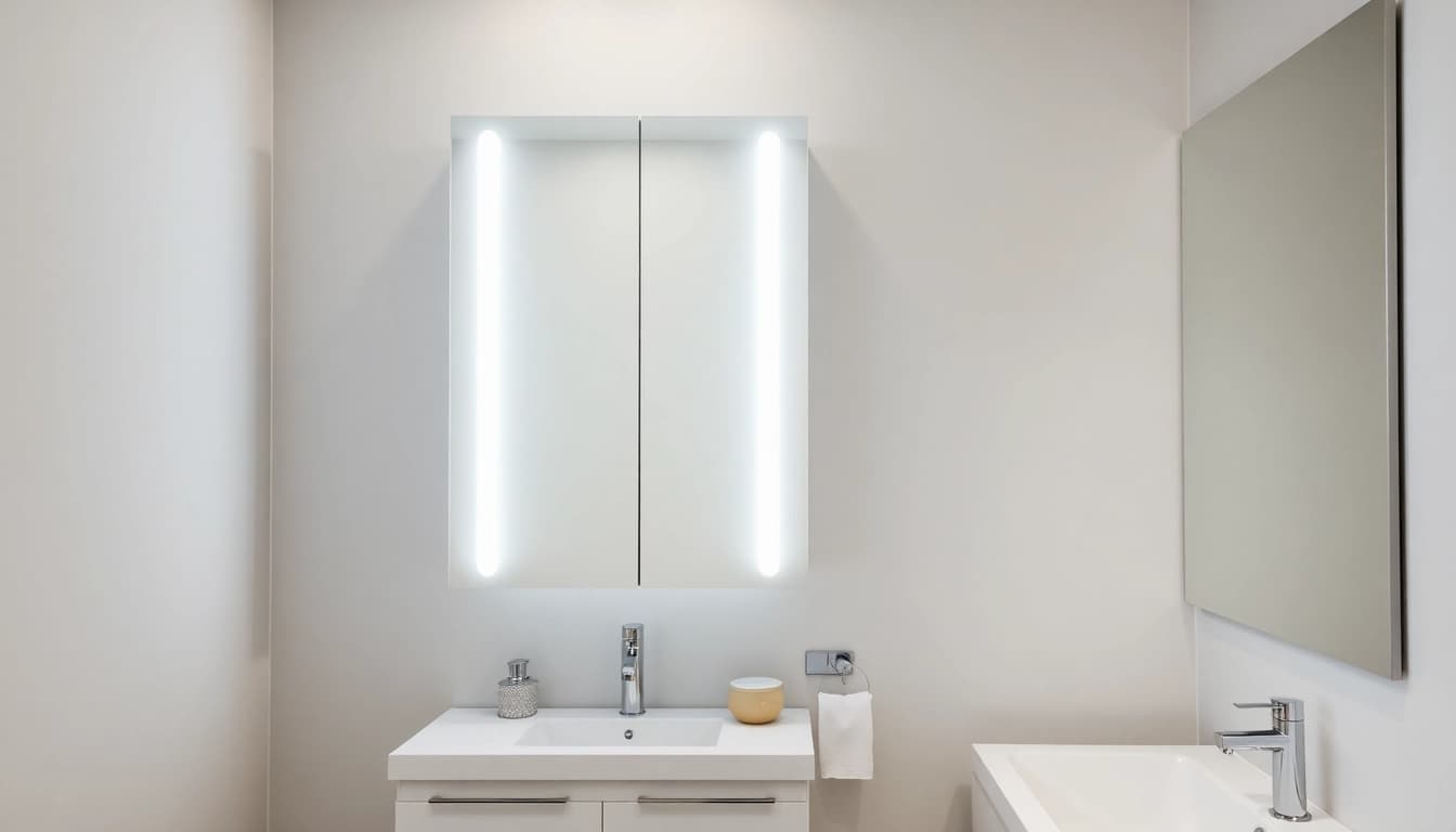 Elegant gestylter spiegelschrank led im Badezimmer mit modernem Design und sanfter Beleuchtung.
