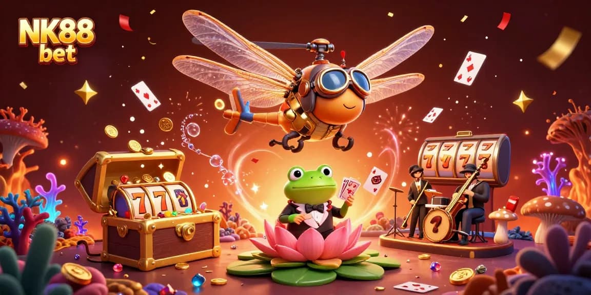 Engage in thrilling games at NK88 bet with a vibrant casino scene featuring unique characters.