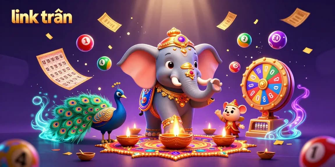 Win big with link trần in this vibrant 3D casino-themed illustration, featuring exciting lottery elements.