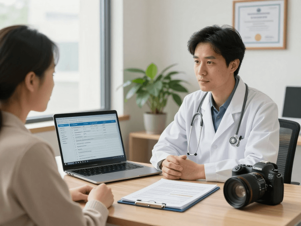Secure healthcare practices in consultation showing Gesundheitswesen Arzt focus.
