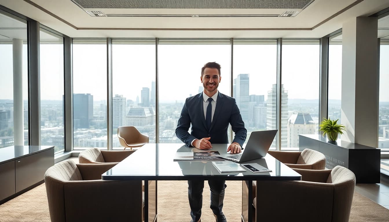 Immobilienmakler Frankfurt Riedberg präsentieren professionelle Beratung in stilvollem Büro.