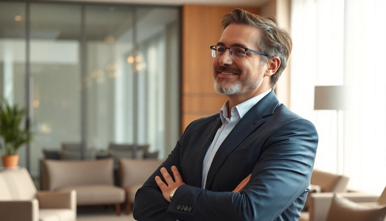 Headhunter Geschäftsführer interviewt einen Bewerber in einem modernen Büro.