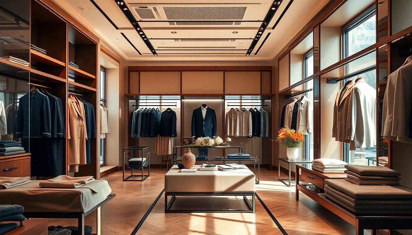 Experience Alvionz luxury fashion with elegant displays in a chic boutique interior.