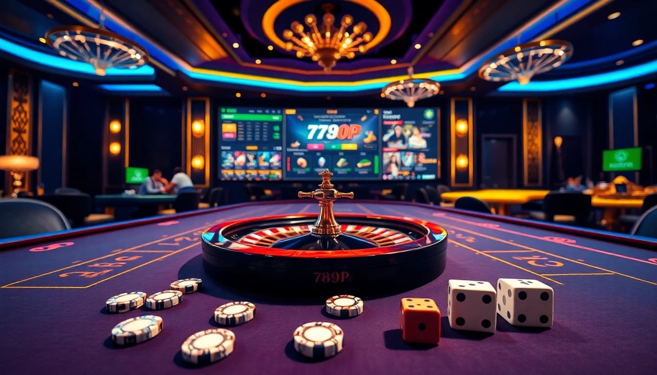 Experience thrilling gameplay with 789P at a vibrant casino table filled with poker chips and excitement.