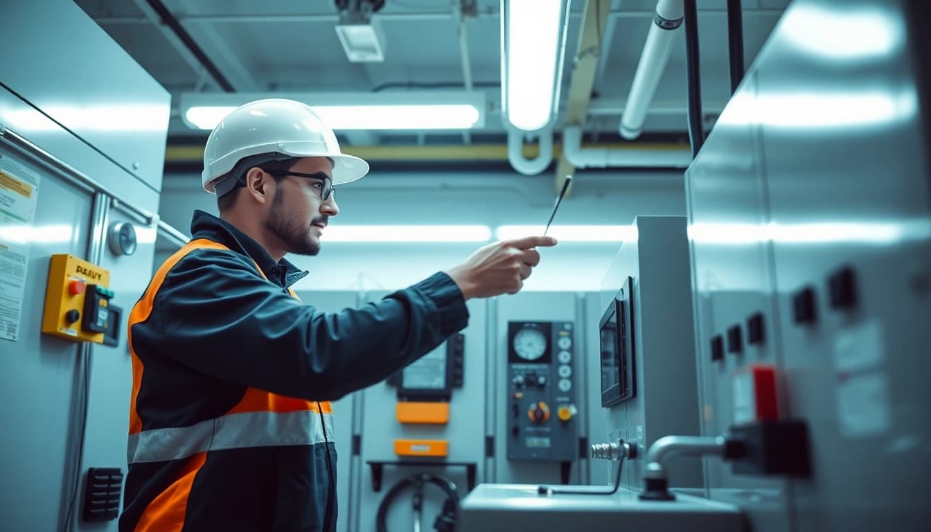 Electrician performing a DGUV V3 Prüfung to ensure safety compliance of electrical equipment.
