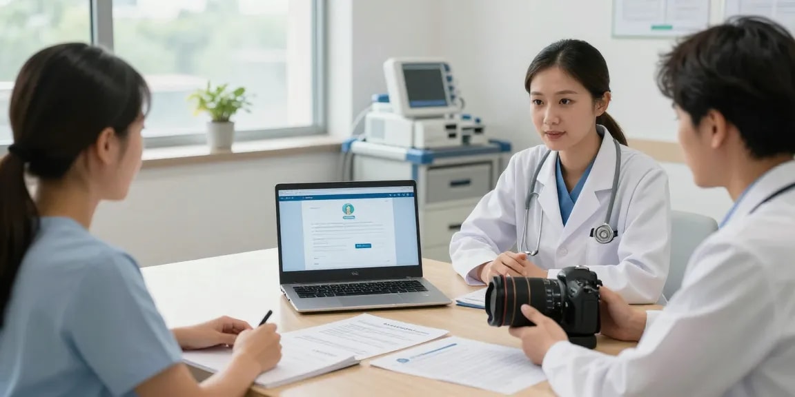 Datenschutz im Gesundheitswesen: Ärzte und medizinische Fachkräfte diskutieren über Datensicherheit.