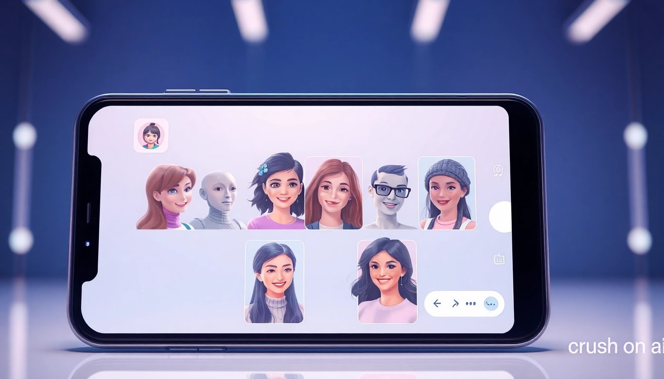 Engaging chat experience with crush on ai characters in a futuristic interface.