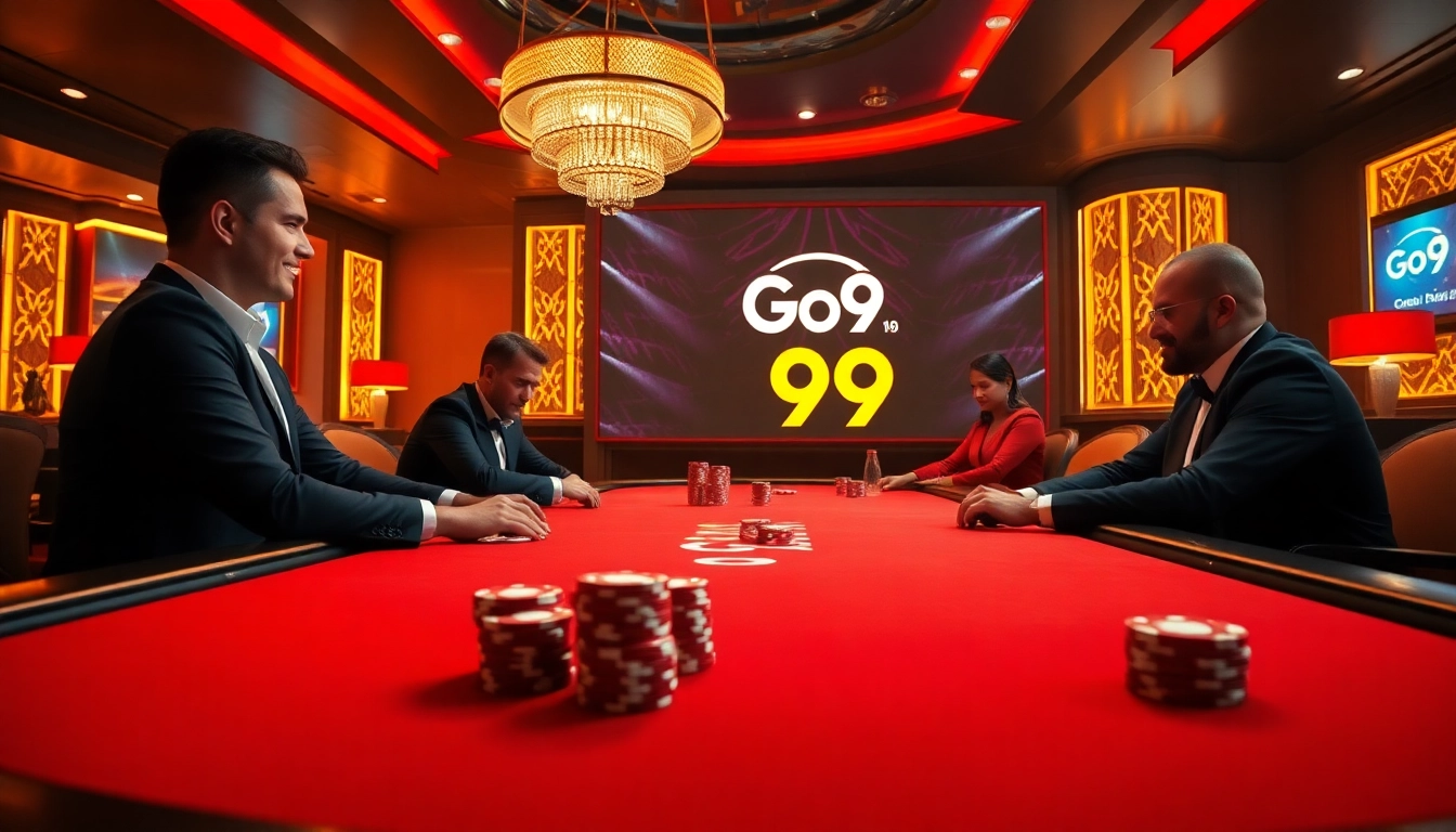 Players enjoying a thrilling poker game at Go99's luxurious online casino.