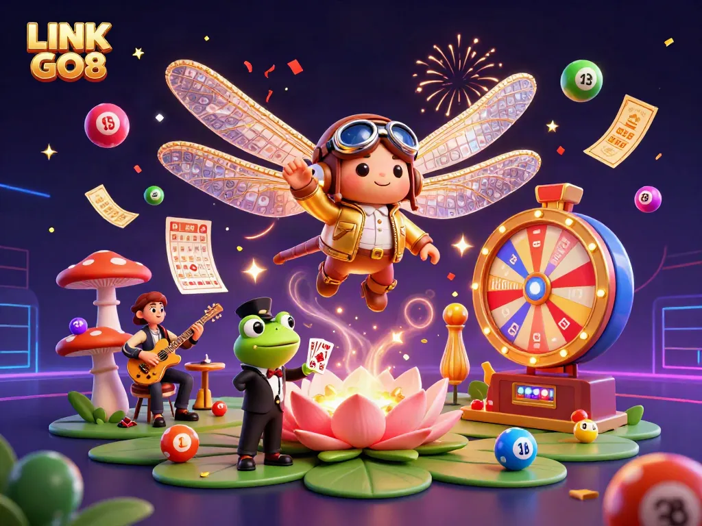 Experience the vibrant casino atmosphere with LINK GO8's immersive 3D illustration.