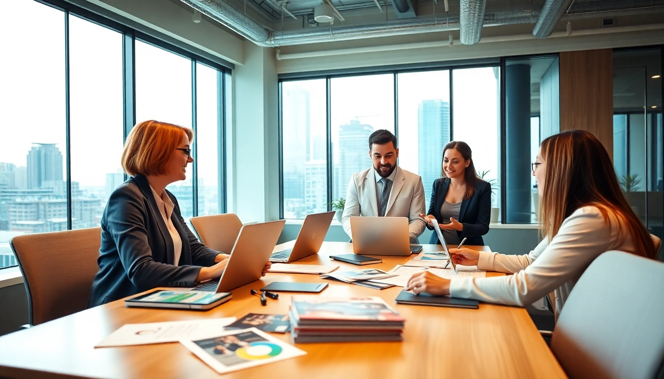 Collaborative environment of a werbeagentur pflege team discussing marketing strategies.