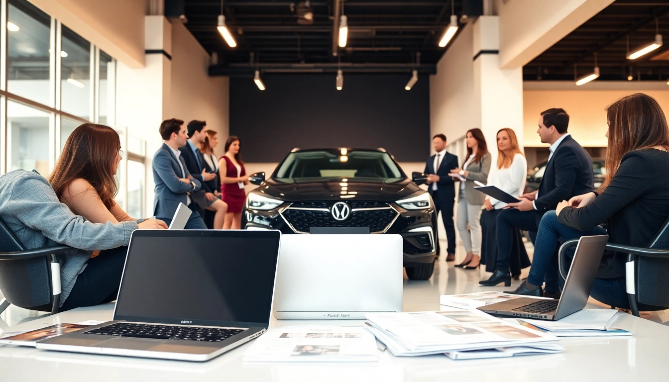 Auto kaufen im modernen Autohaus mit engagierten Käufern.