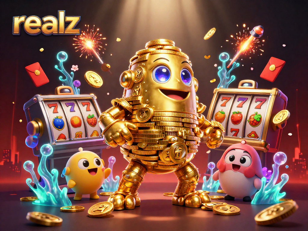 Erlebe die aufregende Welt des Spielens mit realz, während der goldene Golem und Slotmaschinen sorgfältig gestaltet sind.