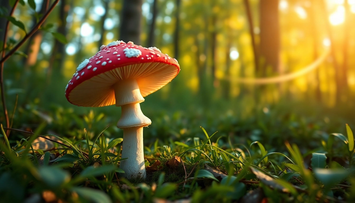 Fliegenpilz Pulver in einem malerischen Wald, idealerweise für Naturfreunde.