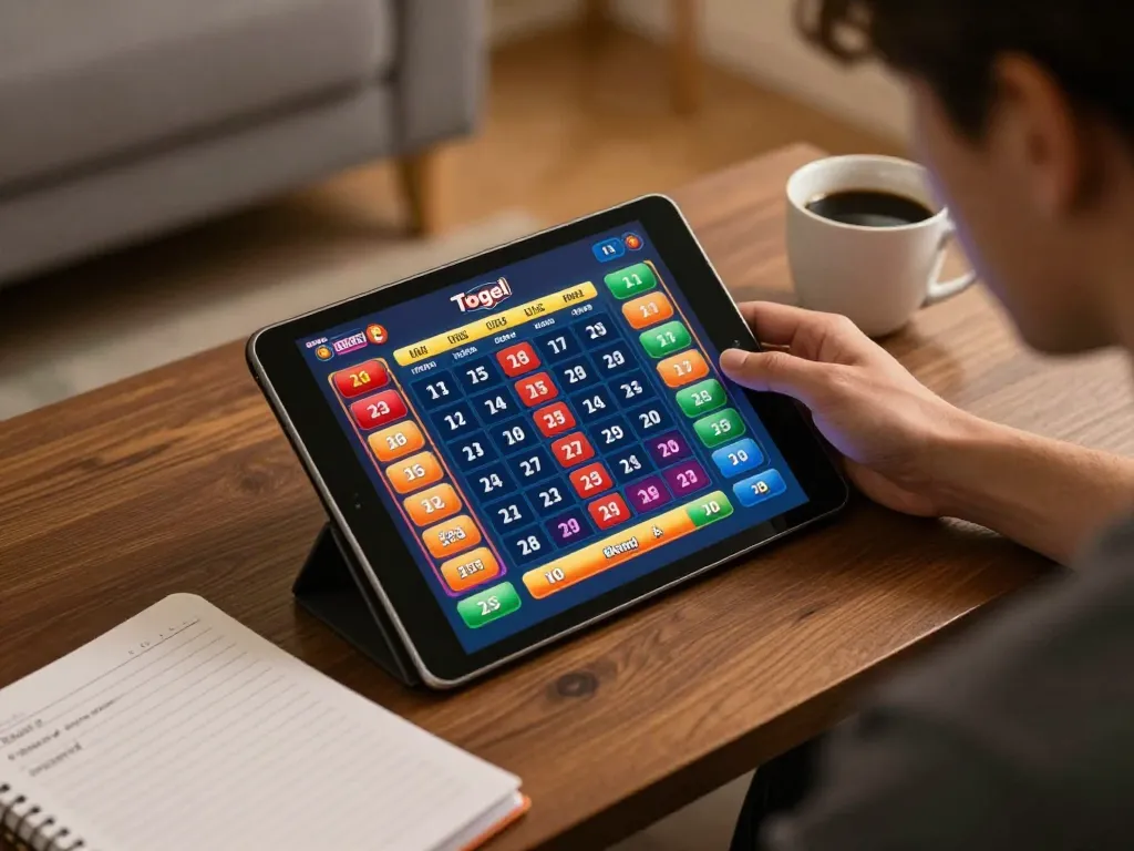 Player engaging with WinWin's online Togel betting from a cozy home, illustrating responsible gaming.