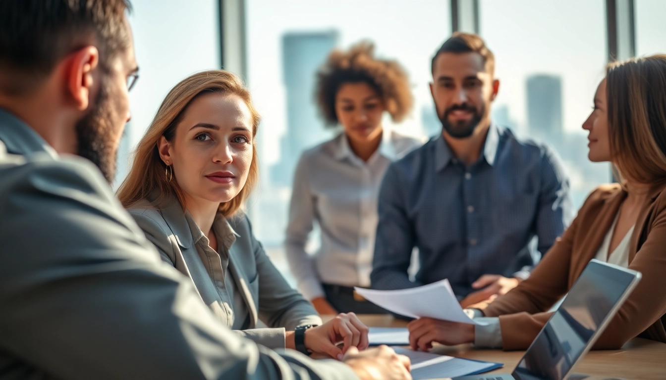 Headhunter Ingenieure in einer professionellen Besprechung, die Lösungen präsentieren und diskutieren.