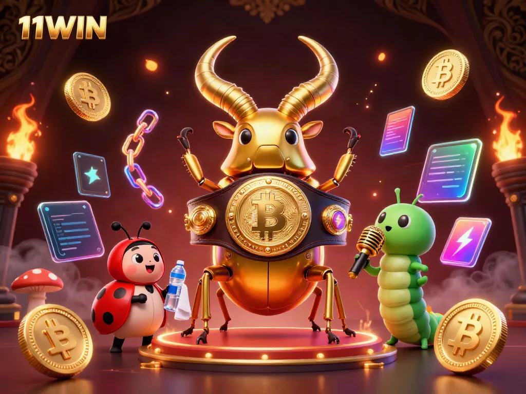 Engage in thrilling casino action with 11WIN's colorful characters and cryptocurrency elements.