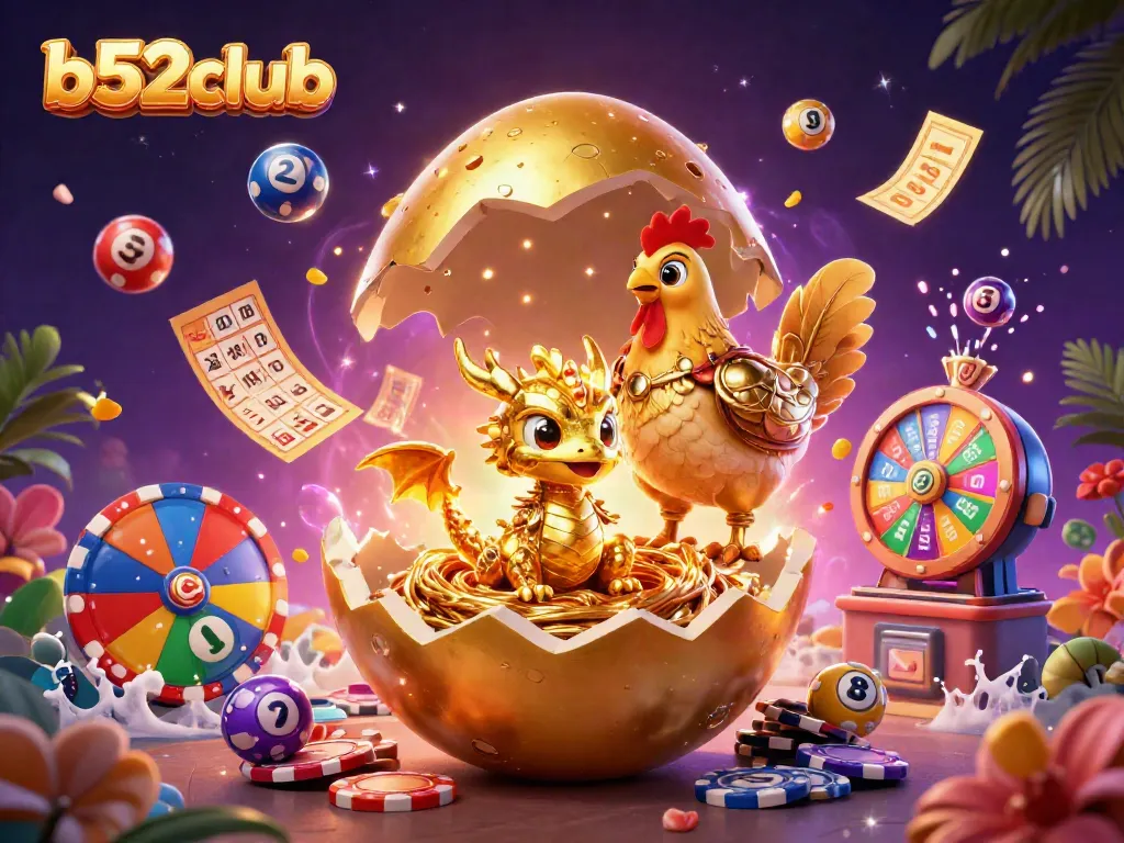 Experience thrilling wins at b52club with a golden dragon on poker chips and vibrant casino elements.