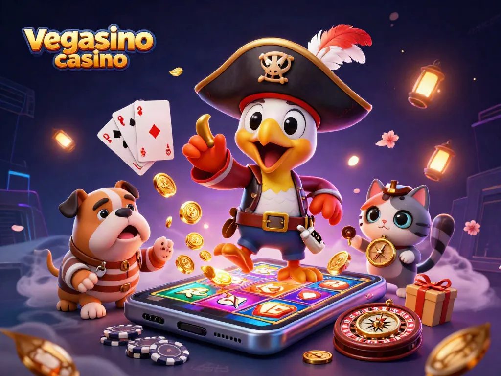 Engage with exciting games at vegasino casino amidst a dynamic pirate-themed scene.