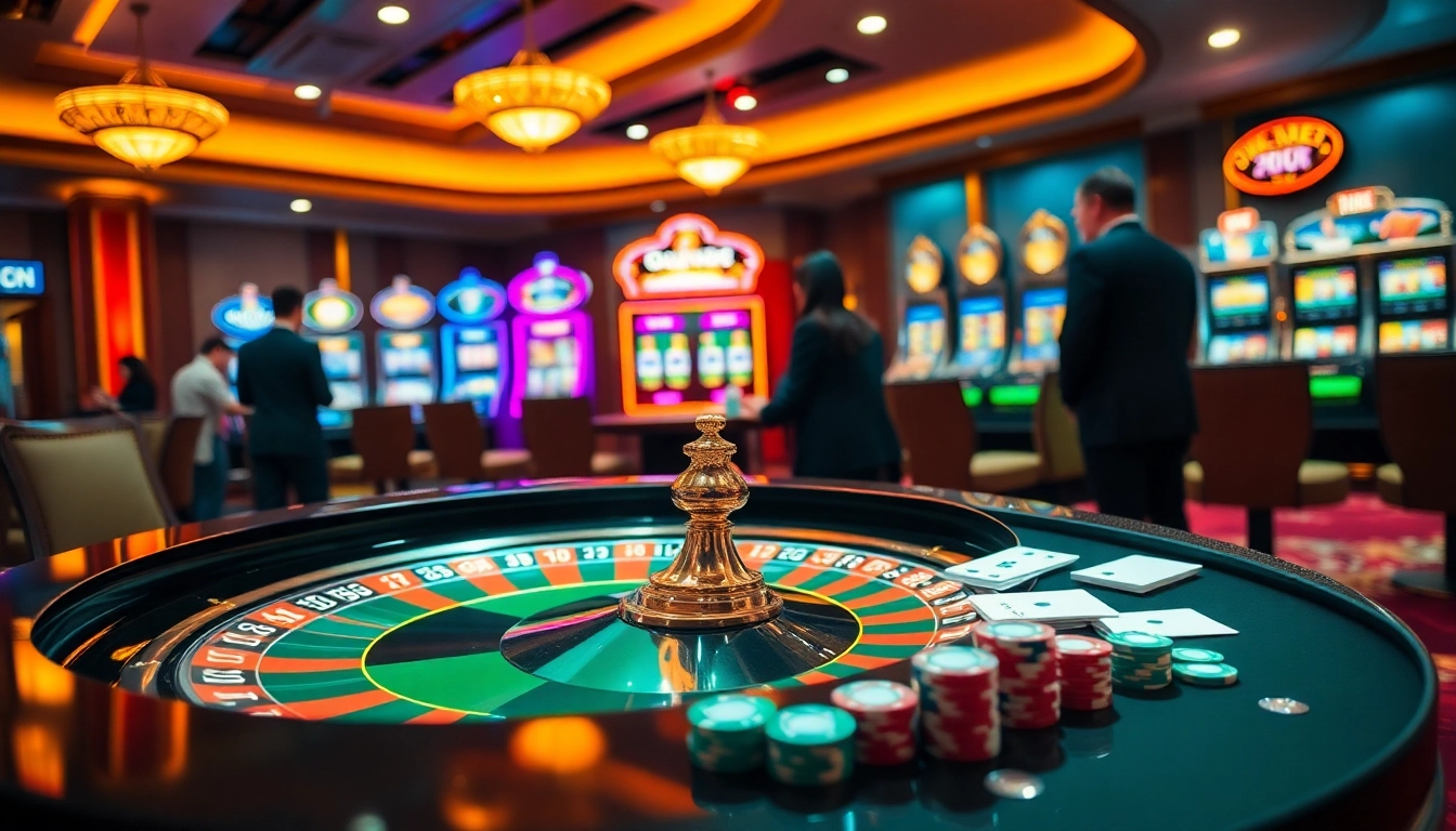 Experience the thrill of Game TT88 with a lively casino scene featuring roulette and poker.