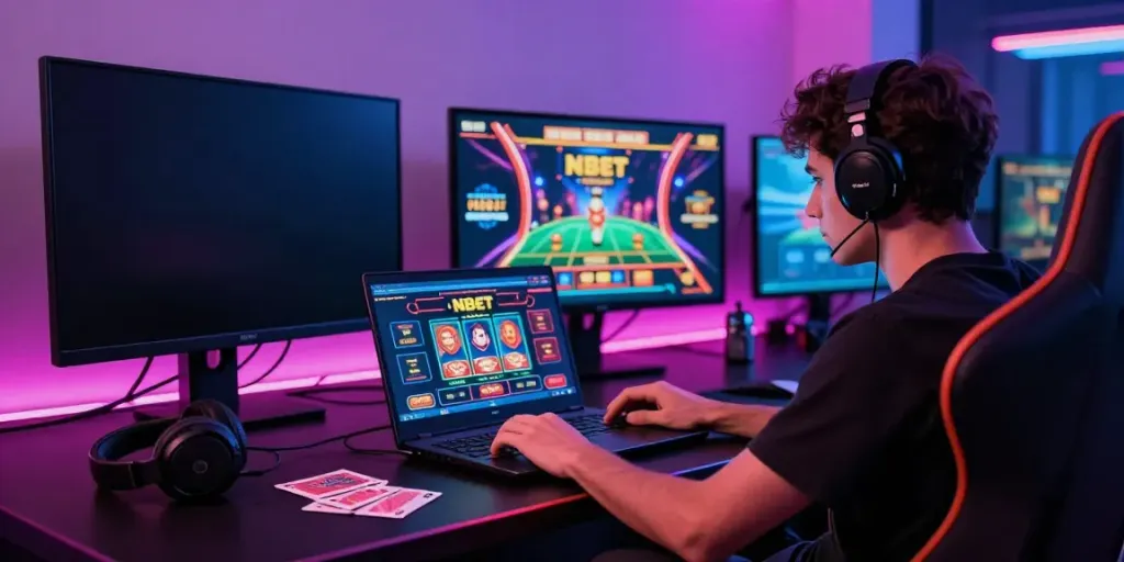 Nbet online gaming scene with immersive casino interface and player focused on action.