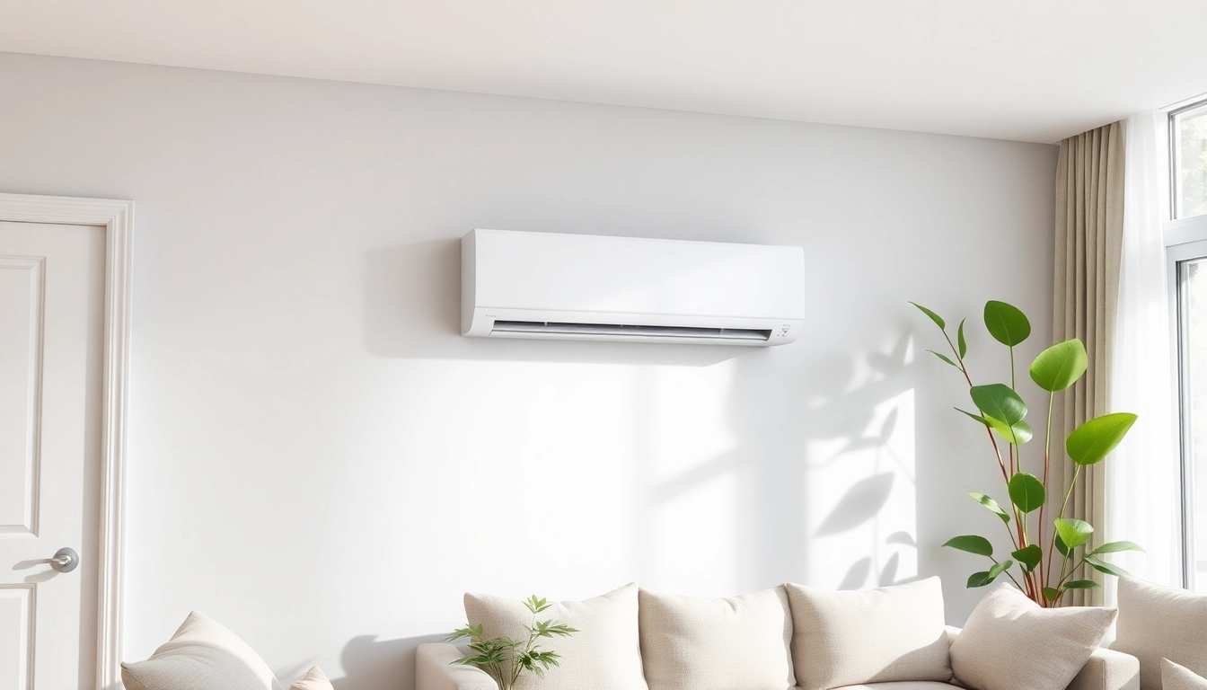 Klima installieren in einem modernen Wohnzimmer mit eleganter Klimaanlage an der Wand.