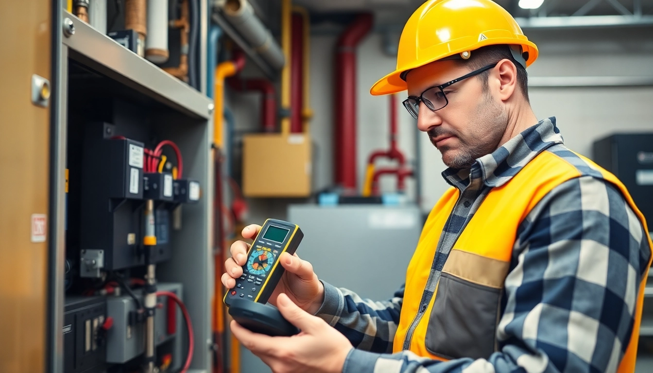 Electrician conducting the DGUV V3 Prüfung to ensure workplace safety and compliance.