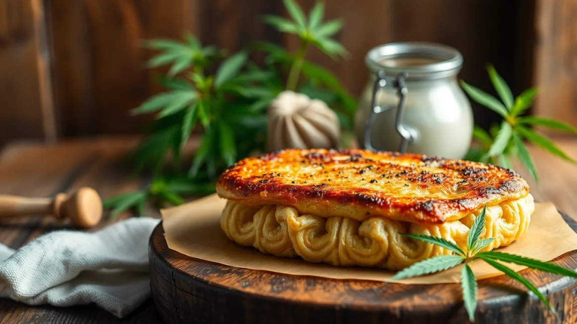 Leckere Haschkekse frisch gebacken, schön angerichtet auf einem Tisch mit Cannabisblättern für eine einladende Atmosphäre.