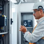 Technician conducting a DGUV V3 Prüfung, ensuring electrical safety and compliance with professional standards.