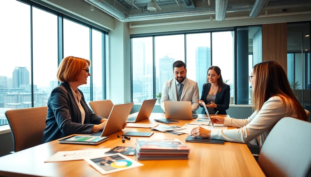 Collaborative environment of a werbeagentur pflege team discussing marketing strategies.
