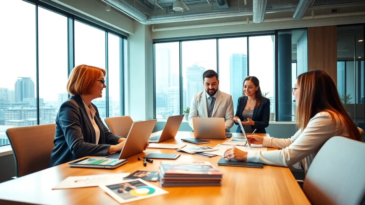 Collaborative environment of a werbeagentur pflege team discussing marketing strategies.