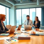 Collaborative environment of a werbeagentur pflege team discussing marketing strategies.
