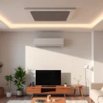 Die Installation einer Klimaanlage zeigt saubere, moderne Designs und einen angenehmen Raumkomfort.