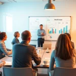 Dynamische Szene eines Meetings mit Vertriebsmitarbeitern, die Ideen zum Thema Vertriebsmitarbeiter finden austauschen.