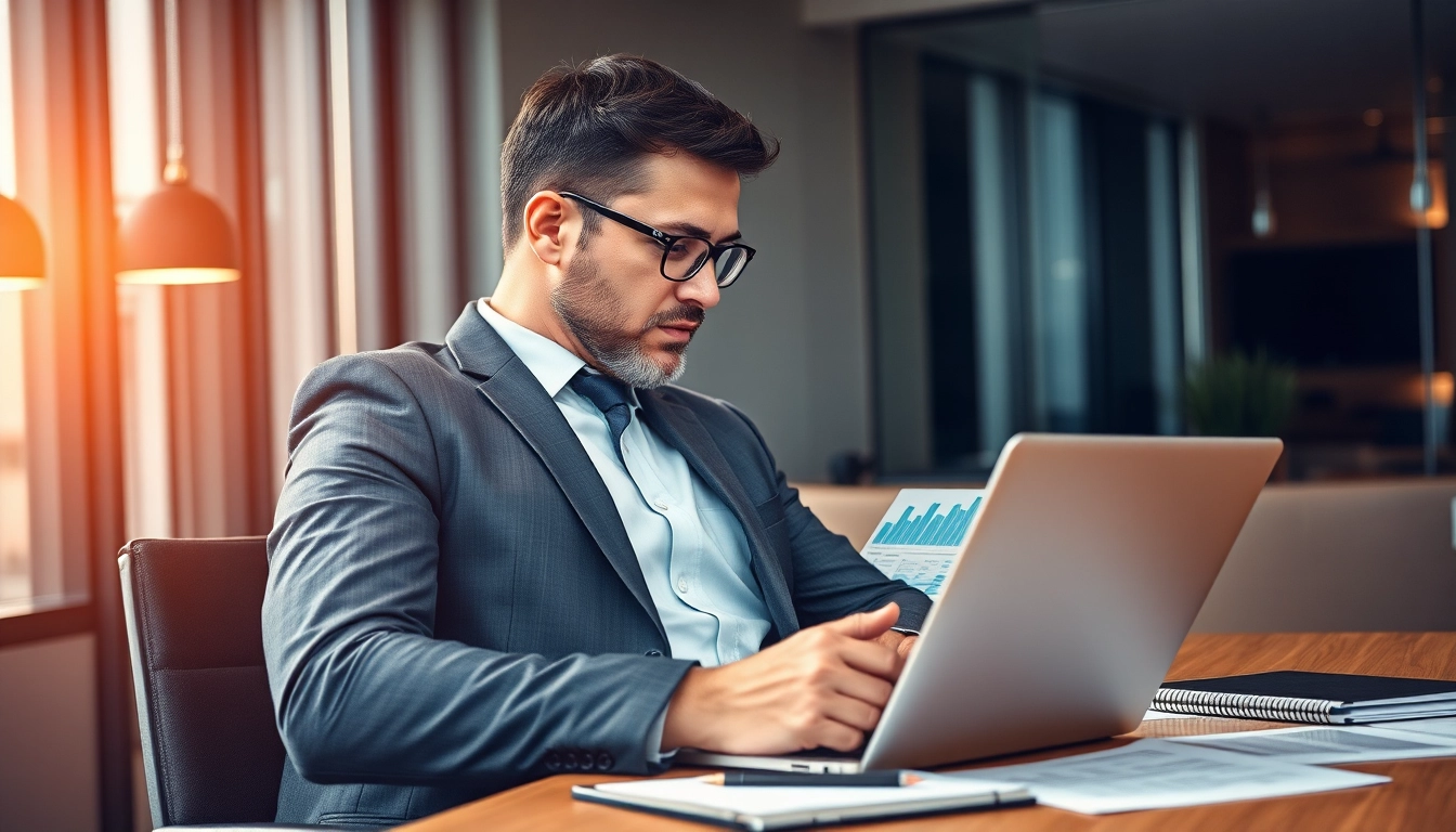 Headhunter Finance analysiert Daten in modernem Büro, um Kandidaten zu finden.