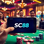 Experience the excitement of the SC88 App in a luxurious casino environment filled with vibrant gaming elements.