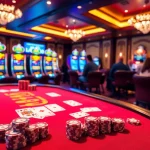 Experience the excitement of U888 at a luxurious casino table with vibrant poker chips and cards.