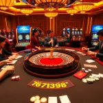 Gamblers enjoying a roulette game while navigating the 789win bị chặn challenge, surrounded by vibrant casino elements.