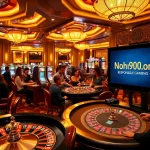 Players enjoying the casino experience at Nohu900.org with modern gaming tables and vibrant slot machines.
