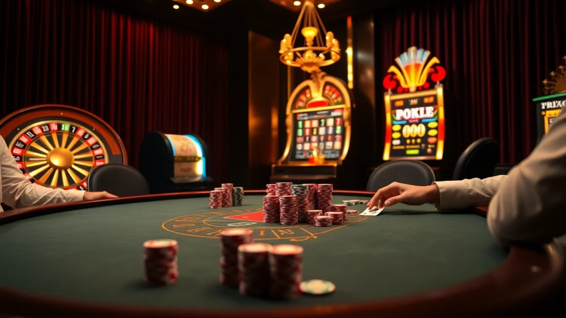 Engaging poker players in a high-stakes game at https://88i8i.net/ surrounded by luxurious casino elements.