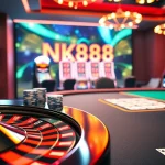 Experience exhilarating online gaming at NK88 with roulette, poker, and vibrant casino visuals.