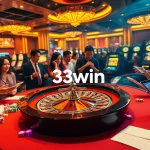 33win players enjoying an exciting gambling experience at a luxurious casino table.
