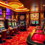 Slot777 casino enthusiasts engage with dynamic slot machines in a vibrant atmosphere.
