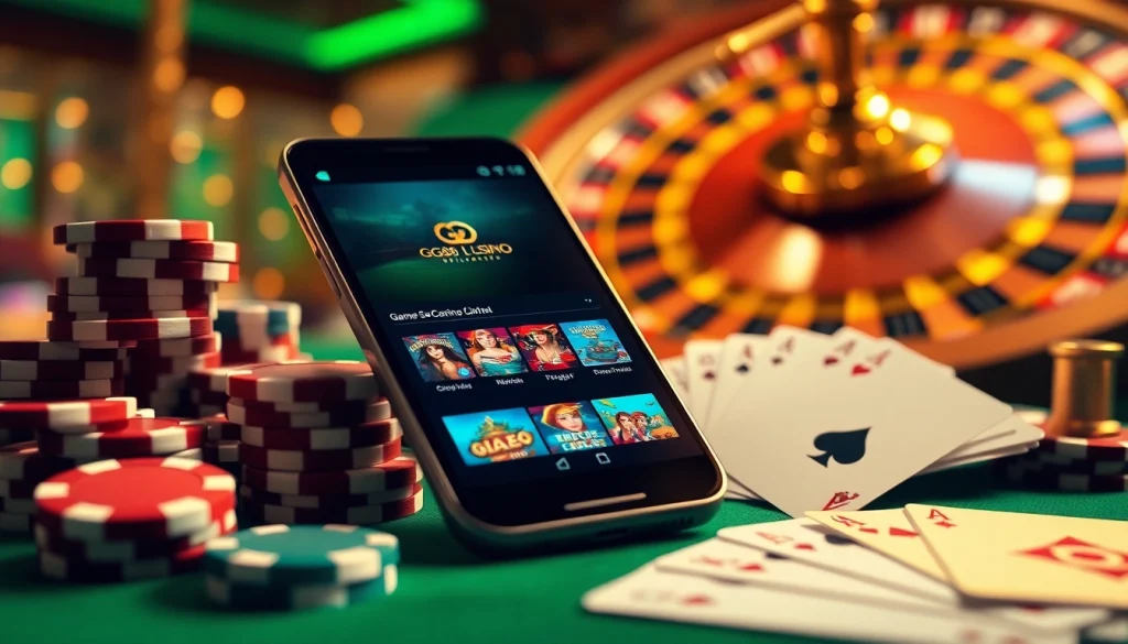 Exciting display of gg88 login mobile with casino chips and cards.