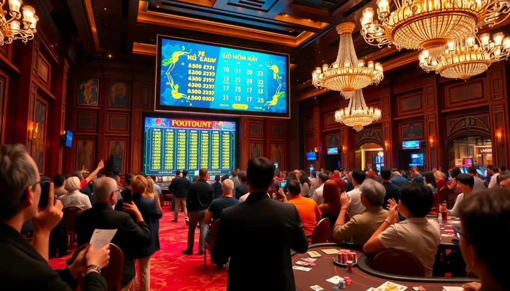 Xổ số hôm nay results displayed in a luxury casino atmosphere, highlighting excitement and anticipation.